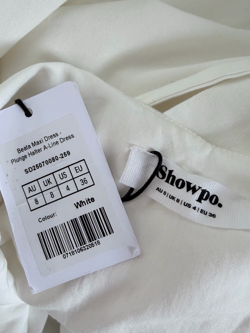 NWT Showpo Plunge Halter A-line Midi/Maxi Dress in White size 4 - Picture 7 of 9